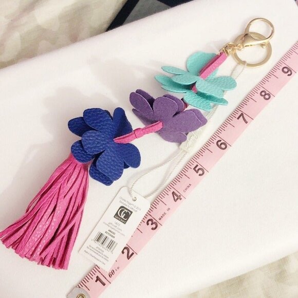 Charlie Paige Flower Tassel Bag Charm Key Chain Pink Teal Purple Blue - Picture 4 of 5
